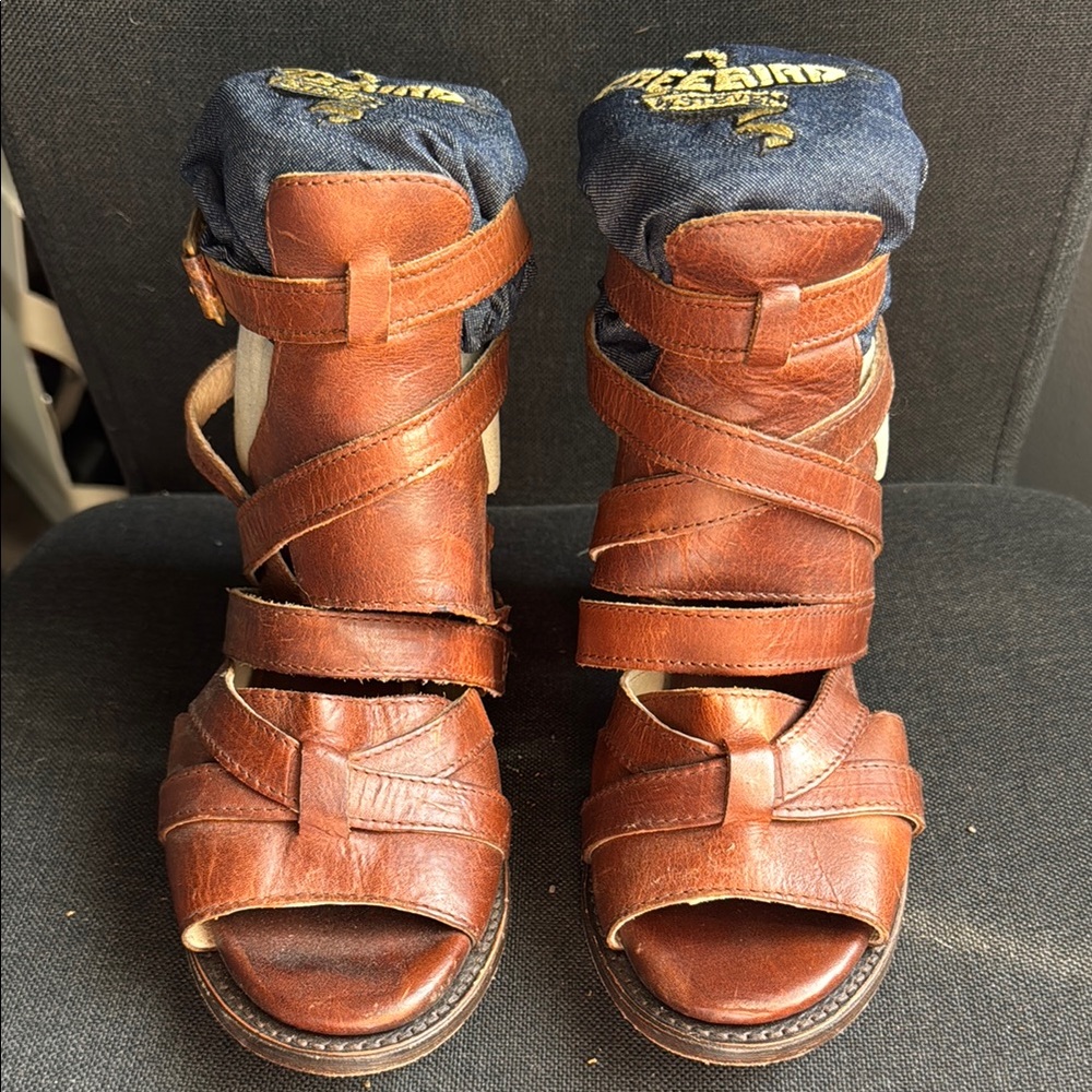 Freebird by Steven Cognac Leather Strappy Heeled Sandals